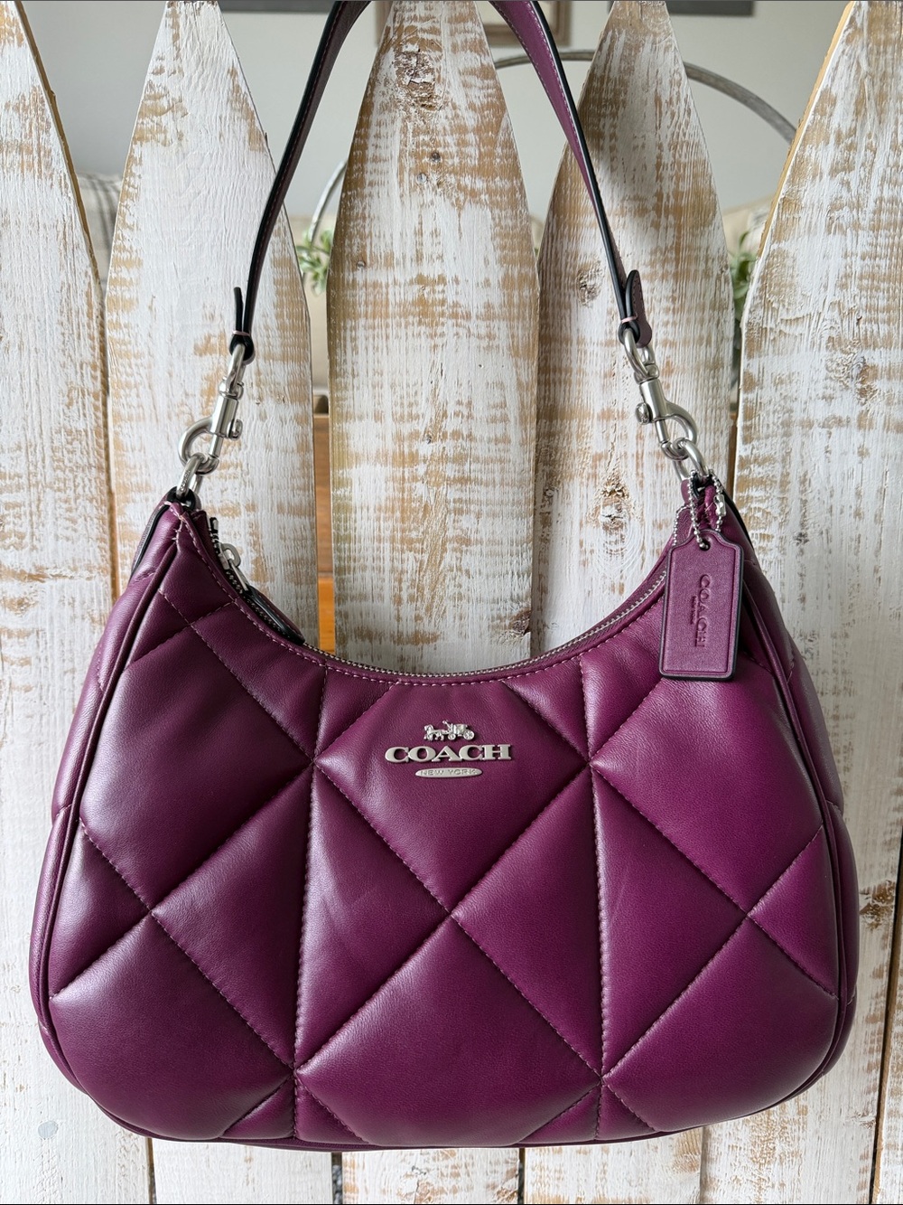 Coach Teri Hobo With Puffy Diamond Quilting Deep Berry